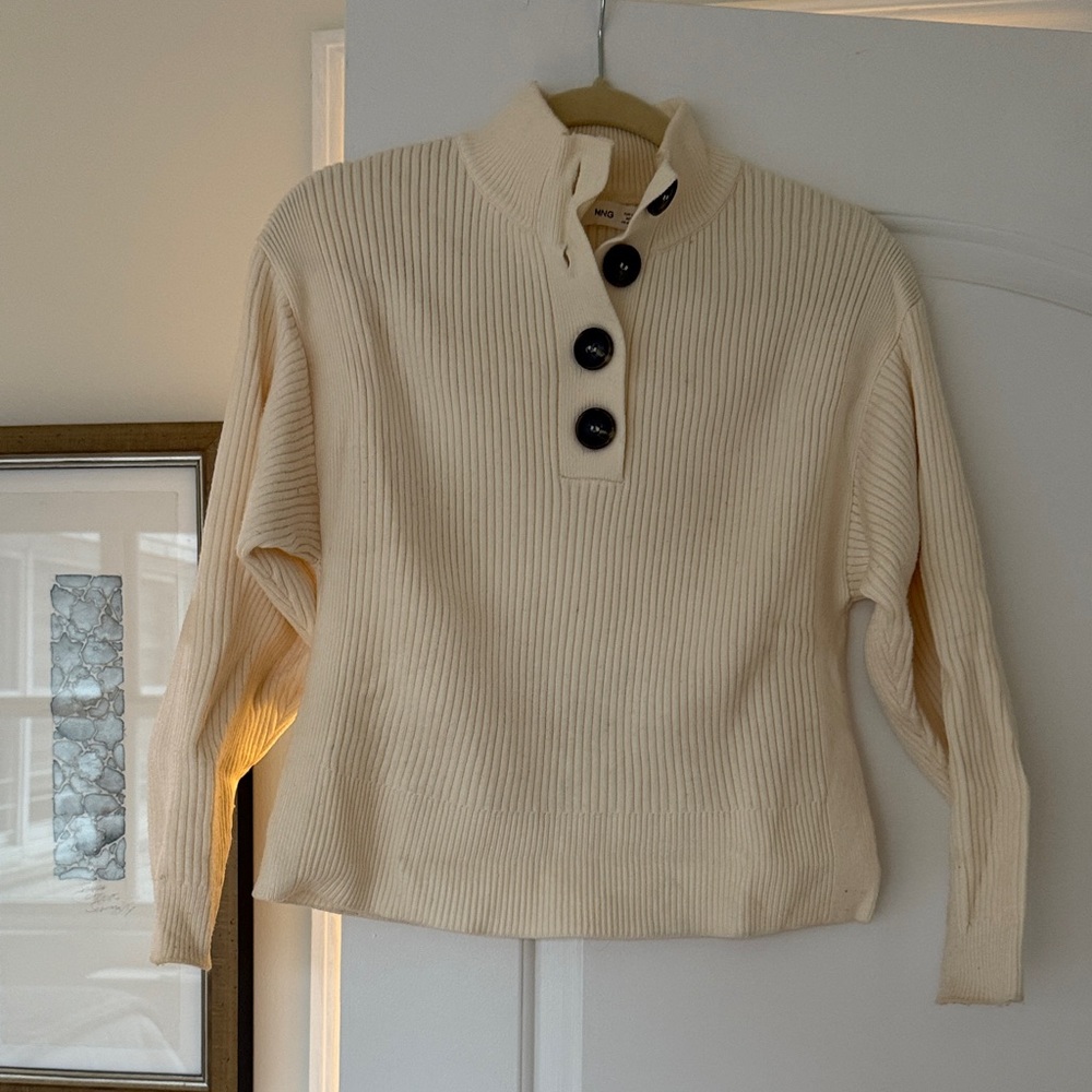 Mango Cream Turtleneck Sweater with Button Details
